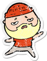 distressed sticker of a cartoon worried man with beard png