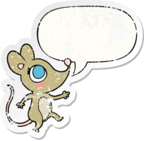 cute cartoon mouse and speech bubble distressed sticker png