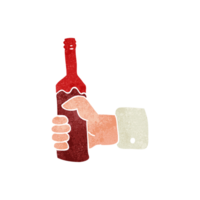 retro desenho animado mão segurando garrafa do vinho png