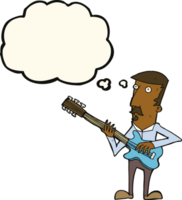 caricatura, hombre, juego, guitarra eléctrica, con, pensamiento, burbuja png