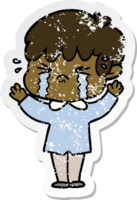 distressed sticker of a cartoon boy crying png