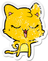 distressed sticker of a happy cartoon cat png