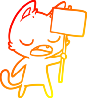 dessin de ligne de gradient chaud dessin animé de chat parlant avec pancarte png