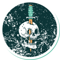 distressed sticker tattoo style icon of a skull and dagger png