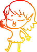 linha de gradiente quente desenhando uma linda garota elfa de desenho animado com pergunta png