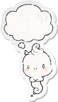 cartoon ghost and thought bubble as a distressed worn sticker png