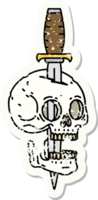 traditional distressed sticker tattoo of a skull and dagger png