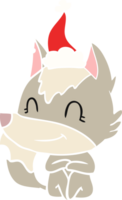 friendly flat color illustration of a wolf wearing santa hat png