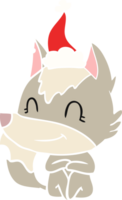 ilustração de cor plana amigável de um lobo usando chapéu de papai noel png