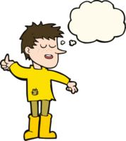 cartoon poor boy with positive attitude with thought bubble png