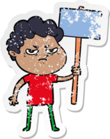 distressed sticker of a cartoon angry man png