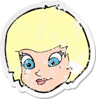 retro noodlijdende sticker van een cartoon vrouwelijk gezicht png