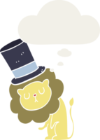 cute cartoon lion wearing top hat and thought bubble in retro style png