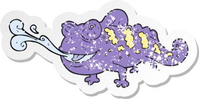 retro distressed sticker of a cartoon chameleon png