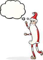 tekenfilm mager de kerstman met gedachte bubbel png