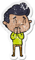 distressed sticker of a happy cartoon man png