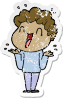 distressed sticker of a cartoon happy man png