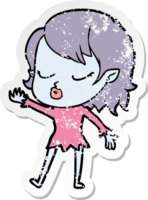 distressed sticker of a cute cartoon vampire girl png