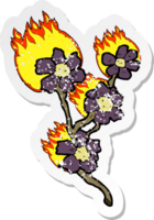 retro distressed sticker of a cartoon burning flowers png