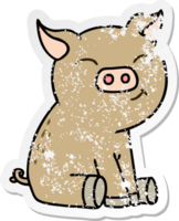 distressed sticker of a quirky hand drawn cartoon pig png