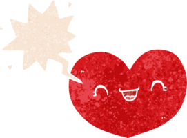 coeur d'amour de dessin animé et bulle de dialogue dans un style texturé rétro png