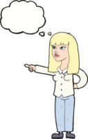 dessin animé jolie femme pointant avec bulle de pensée png
