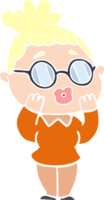 flat color style cartoon woman wearing spectacles png