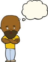 cartoon shocked bald man with beard with thought bubble png