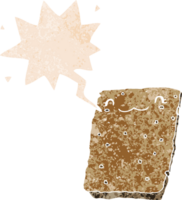 biscoito de desenho animado e bolha de fala em estilo retrô texturizado png