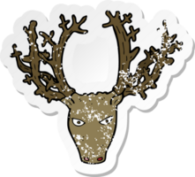 retro distressed sticker of a cartoon stag head png