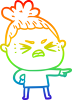 rainbow gradient line drawing cartoon angry woman png