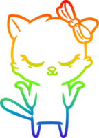 rainbow gradient line drawing cute cartoon cat with bow png