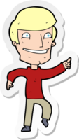 sticker of a cartoon happy man pointing png