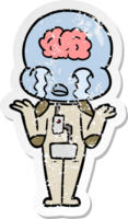 distressed sticker of a cartoon big brain alien crying png