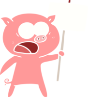 Cartoon-Schwein im flachen Farbstil protestiert png