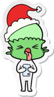 disgusted sticker cartoon of a alien wearing santa hat png