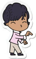 sticker of a cartoon woman thinking png