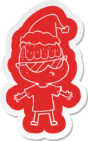 cartoon  sticker of a boy wearing sunglasses wearing santa hat png