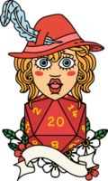 human bard with natural twenty dice roll illustration png