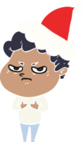 flat color illustration of a angry man wearing santa hat png