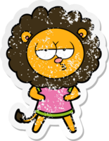 distressed sticker of a cartoon bored lion png