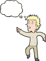 cartoon happy man pointing with thought bubble png