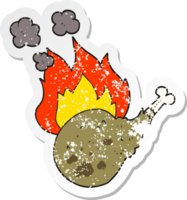 retro distressed sticker of a cartoon cooked meat png