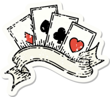 traditional distressed sticker tattoo of cards and banner png