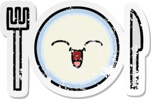 distressed sticker of a cute cartoon dinner plate png