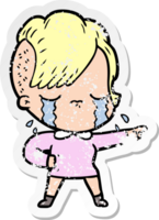 distressed sticker of a cartoon crying girl png