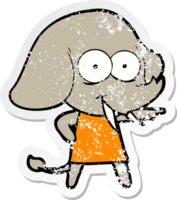 distressed sticker of a happy cartoon elephant png