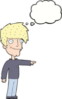cartoon happy man pointing with thought bubble png
