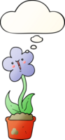 cute cartoon flower and thought bubble in smooth gradient style png