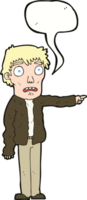 cartoon terrified man pointing with speech bubble png